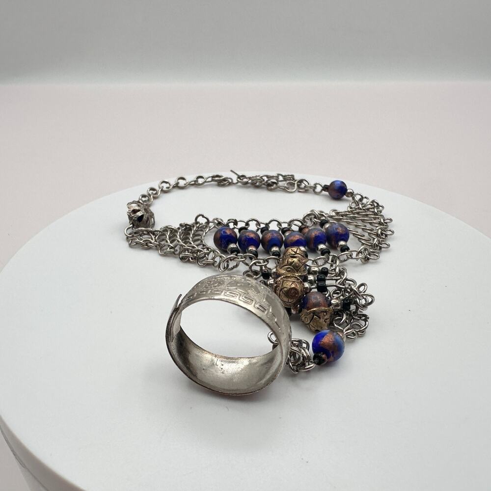 Vintage 80s Tribal Lazily Silver Tone Beaded Charm Bracelet Ethnic Retro Jewelry